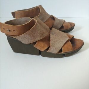 Trippen Metallic Leather Strappy Woven Cut Out Wedge Sandals EU 36